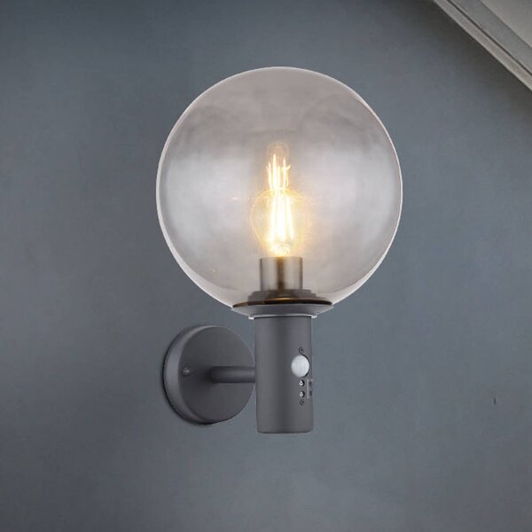 Globo Applique da esterno Hedwig, antracite/fumo, sensore, IP44, E27 Hedwig, Alluminio / Grigio / Zincato, Applique da esterni