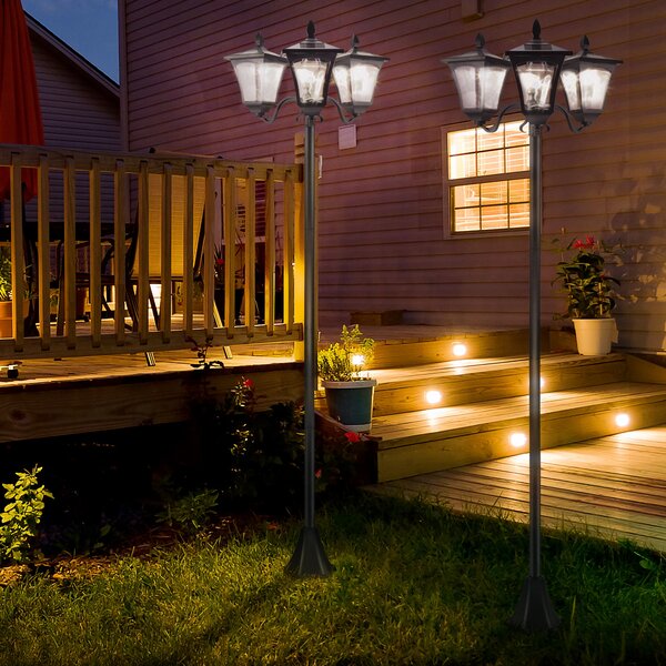 Outsunny Set 2 Lampioncini Solari da Esterno a 3 Luci Impermeabili IP44, 51.5x47x182.5cm, Nero | Aosom Italy