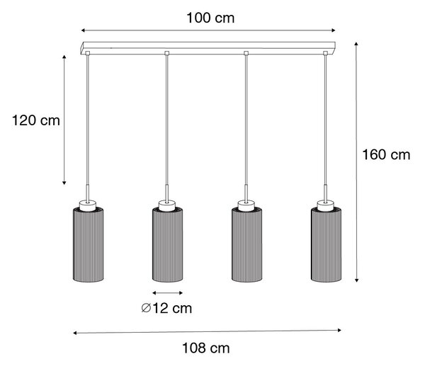 Lampada a sospensione Art Déco nera con vetro fumé 4 luci - Laura