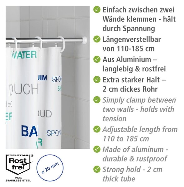 Asta per tenda da doccia color argento lucido 110 - 185 cm – Wenko