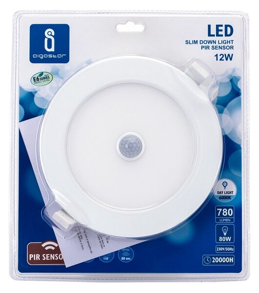 Faretto Led slim da incasso 12W Rotondo Cornice bianca Apertura 120 gradi Bianco freddo 6000K con sensore di movimento Aigostar