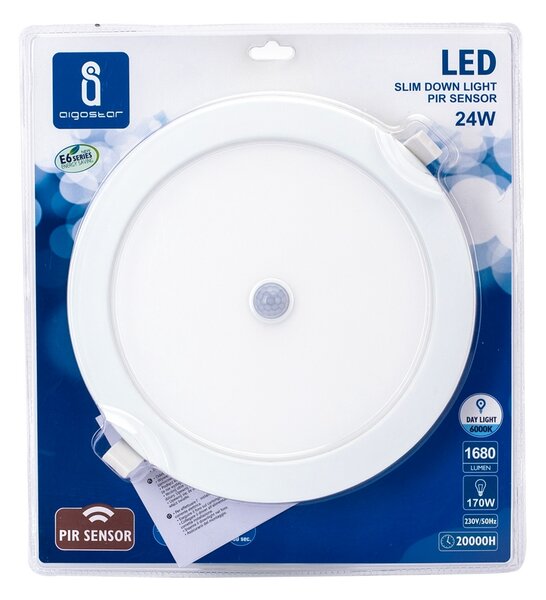 Faretto Led slim da incasso 24W Rotondo Cornice bianca Apertura 120 gradi Bianco freddo 6000K con sensore di movimento Aigostar