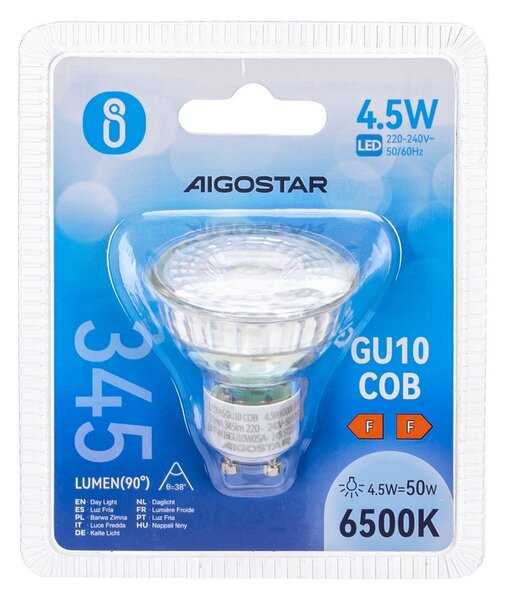 Faretto Led GU10 3W COB Apertura 38 gradi Bianco caldo 3000K Aigostar