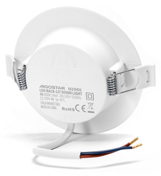 Faretto Led da incasso 4W Rotondo Cornice bianca Apertura 100 gradi Bianco neutro 4000K Aigostar