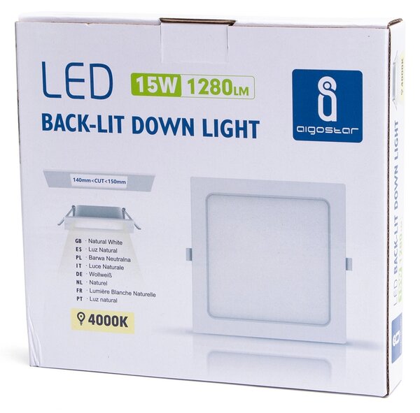 Faretto Led slim da incasso 15W Quadrato Cornice bianca Apertura 100 gradi Bianco neutro 4000K Aigostar