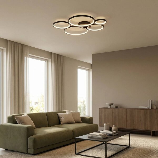 Trio Lighting Plafoniera a LED Rondo, dimmerabile, Nero, Soggiorno / Sala da pranzo, Metallo, Moderno, Plafoniera LED