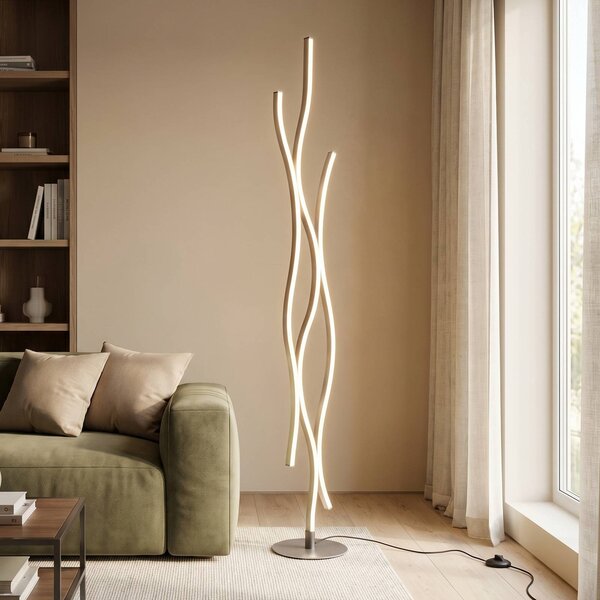 Trio Lighting Lampada da terra a LED Blaze, dimmerabile, Alluminio / Grigio / Zincato, Soggiorno / Sala da pranzo, Metallo, Moderno, Lampada LED da terra