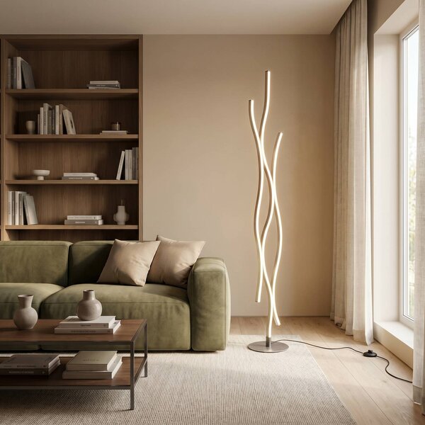 Trio Lighting Lampada da terra a LED Blaze, dimmerabile, Alluminio / Grigio / Zincato, Soggiorno / Sala da pranzo, Metallo, Moderno, Lampada LED da terra