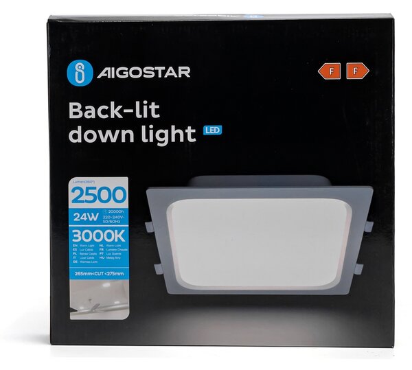 Faretto Led slim da incasso 24W Quadrato Cornice bianca Apertura 100 gradi Bianco caldo 3000K Aigostar