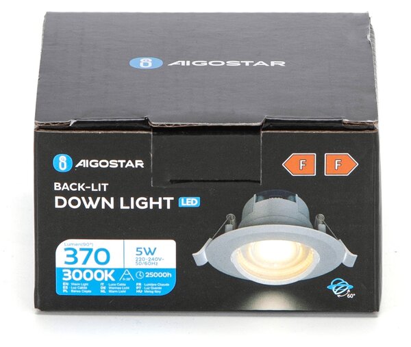Faretto Led da incasso 5W Rotondo Orientabile Cornice bianca Apertura 38 gradi Bianco caldo 3000K Aigostar