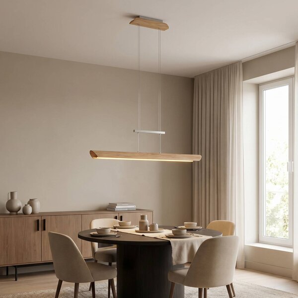 Elobra Lampada a sospensione Colombia, dimmerabile, Legno chiaro, Soggiorno / Sala da pranzo, Legno, Moderno, Lampada a sospensione