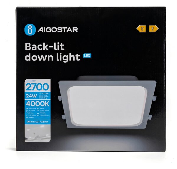 Faretto Led slim da incasso 24W Quadrato Cornice bianca Apertura 100 gradi Bianco neutro 4000K Aigostar