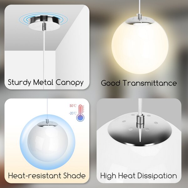 Lampadario da soffitto Pendant Sfera Bianco 1 x E27 Aigostar