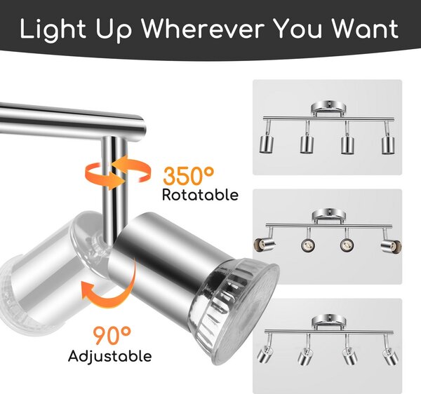 Lampadario da soffitto Quadriade Argento 4 x GU10 orientabili Aigostar