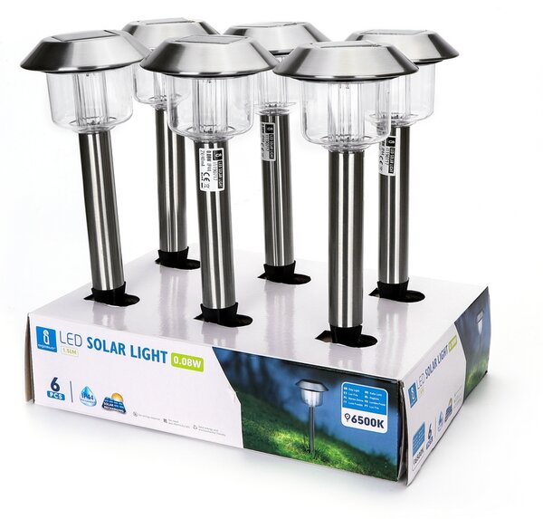 Lampioncino segnapassi Led Bshop 0,08W Argento con pannello solare IP44 Bianco freddo 6500K con sensore crepuscolare Aigostar