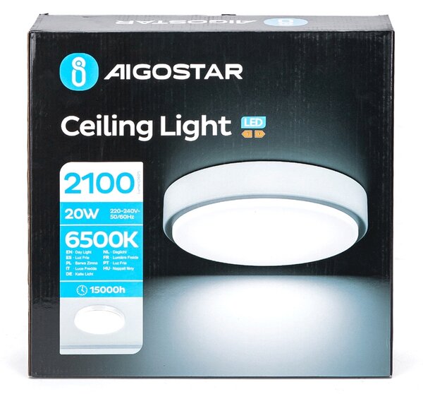 Plafoniera Led 20W Cornice bianca rotonda Bianco freddo 6500K Aigostar