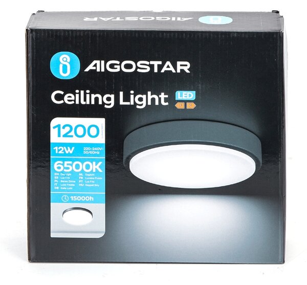 Plafoniera Led 12W Cornice nera rotonda Bianco freddo 6500K Aigostar