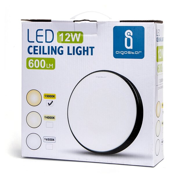 Plafoniera Led 12W Cornice nera rotonda Bianco caldo 3000K Aigostar