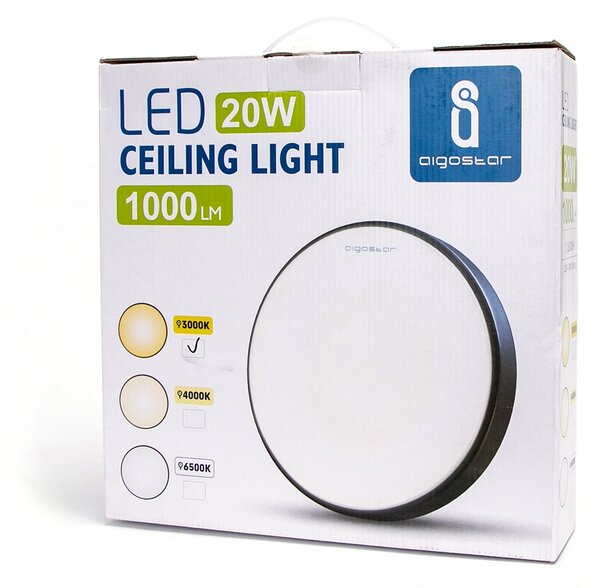 Plafoniera Led 20W Cornice grigia rotonda Bianco caldo 3000K Aigostar
