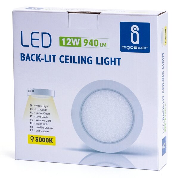 Plafoniera Led slim 12W Bianca Rotonda Bianco caldo 3000K Aigostar