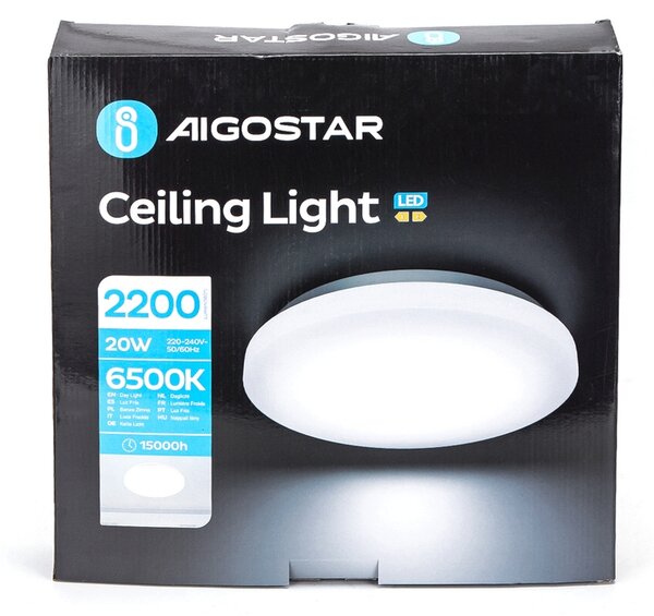 Plafoniera Led 20W Bianca Rotonda Bianco freddo 6500K Aigostar