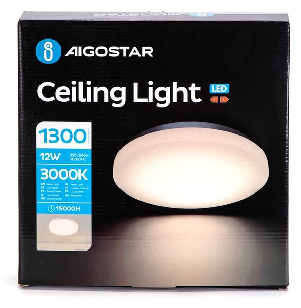 Plafoniera Led 12W Bianca Rotonda Bianco caldo 3000K Aigostar
