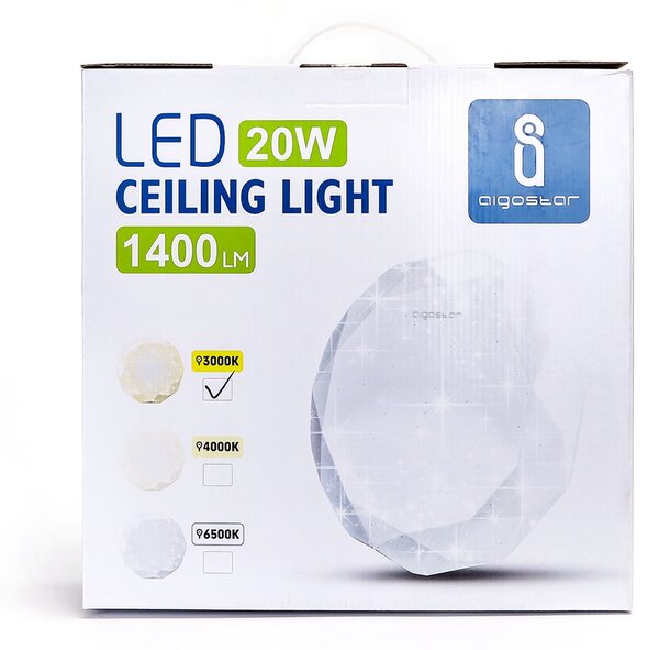 Plafoniera Led 20W Bianca Diamante Bianco caldo 3000K Aigostar