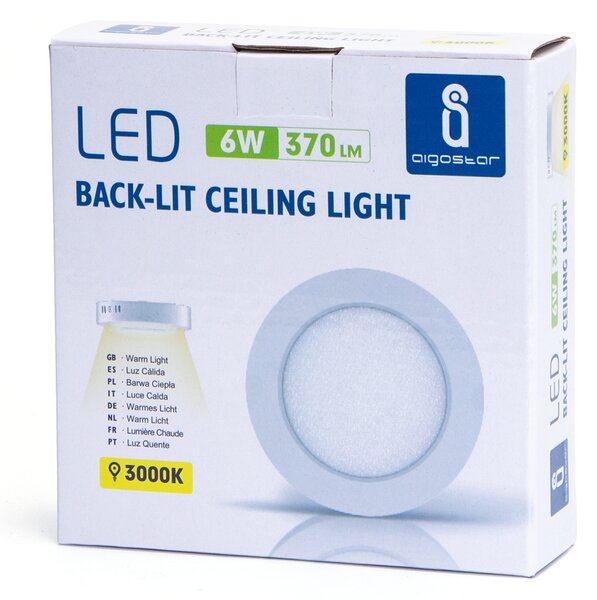 Plafoniera Led slim 6W Bianca Rotonda Bianco caldo 3000K Aigostar