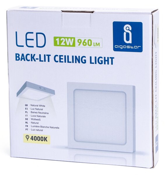 Plafoniera Led slim 12W Bianca Quadrata Bianco neutro 4000K Aigostar