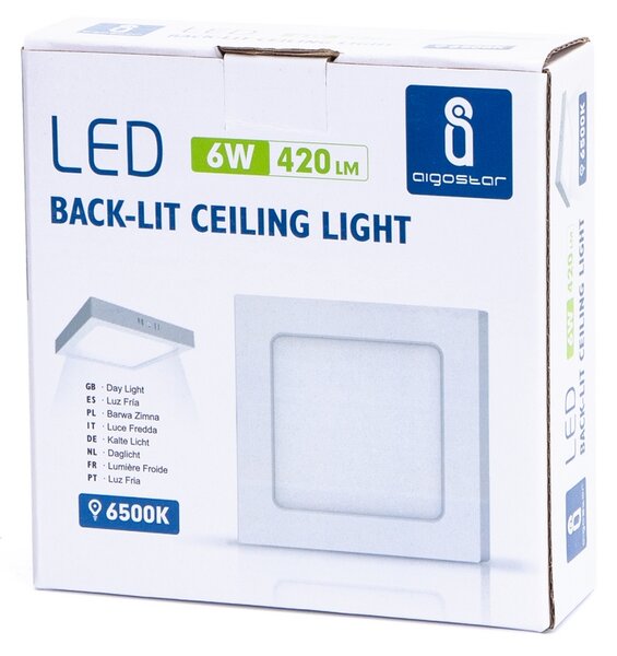 Plafoniera Led slim 6W Bianca Quadrata Bianco freddo 6500K Aigostar