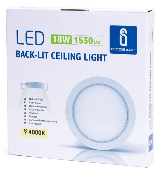 Plafoniera Led slim 18W Bianca Rotonda Bianco neutro 4000K Aigostar
