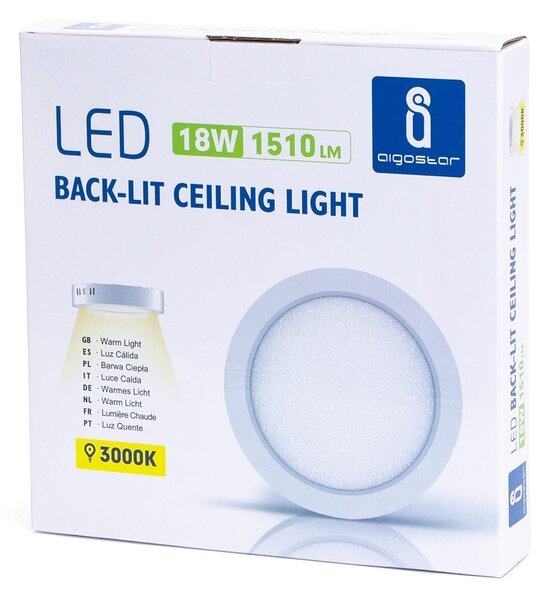 Plafoniera Led slim 18W Bianca Rotonda Bianco caldo 3000K Aigostar