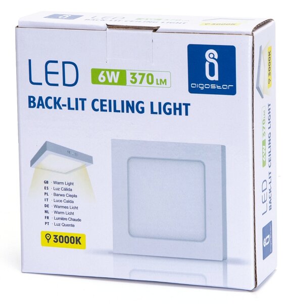 Plafoniera Led slim 6W Bianca Quadrata Bianco caldo 3000K Aigostar