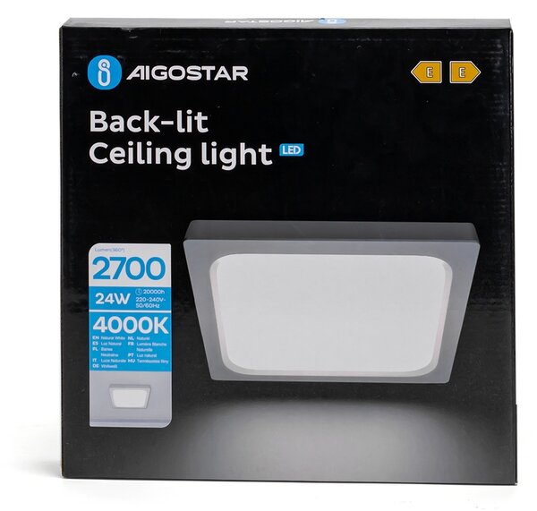Plafoniera Led slim 24W Bianca Quadrata Bianco neutro 4000K Aigostar