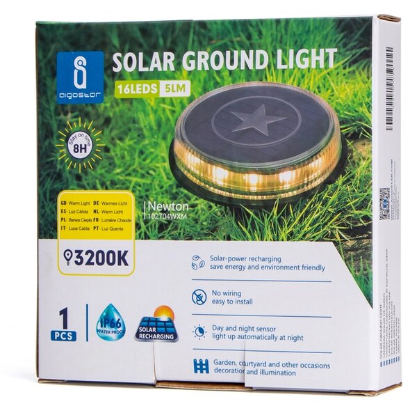 Faretto segnapassi Led 0,6W Argento con pannello solare IP66 Bianco caldo 3200K con sensore crepuscolare e di movimento Aigostar