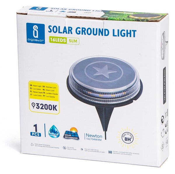 Faretto segnapassi Led 0,6W Argento con pannello solare IP66 Bianco caldo 3200K con sensore crepuscolare e di movimento Aigostar