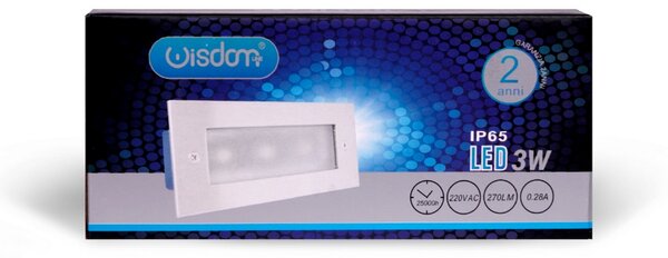 Segnapasso Led Argento 3W da incasso a parete Rettangolare IP65 Bianco caldo 3000K Wisdom