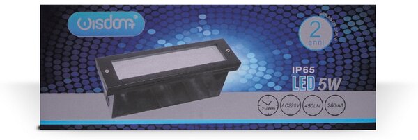 Segnapasso Led Nero 5W da incasso a parete Rettangolare IP65 Bianco caldo 3000K Wisdom