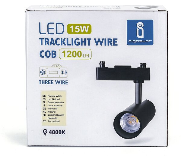 Faretto Led da binario 15W nero orientabile monofase Bianco neutro 4000K Aigostar