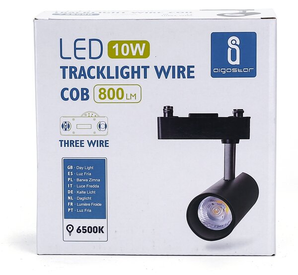 Faretto Led da binario 10W nero orientabile monofase Bianco freddo 6500K Aigostar