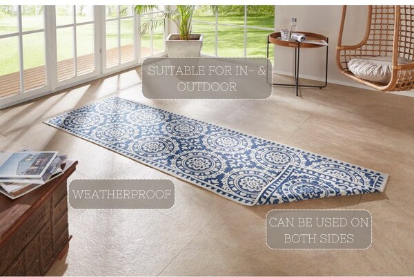 Tappeto da esterno blu e crema , 80 x 250 cm Jardin - NORTHRUGS