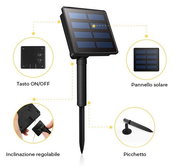 Catena di luci 7 metri da 100 Led Multicolore con pannello solare con cavo verde Wisdom