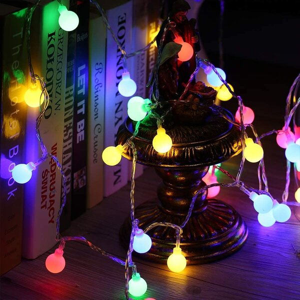 Catena decorata con 160 Led a mini sfere luminose Multicolore 16 metri con cavo trasparente Wisdom