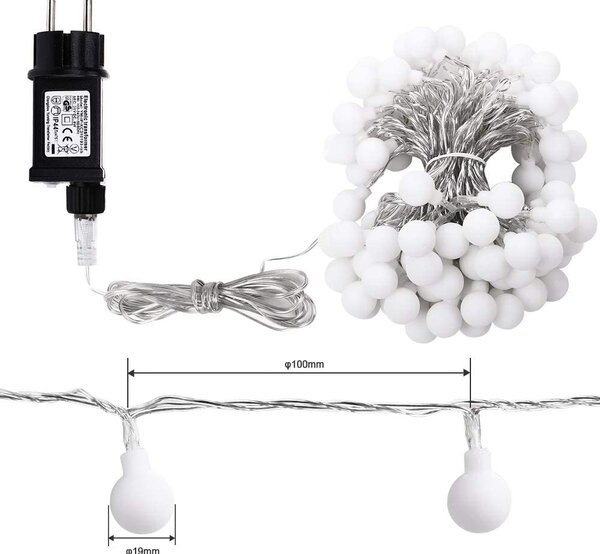 Catena decorata con 160 Led a mini sfere luminose Multicolore 16 metri con cavo trasparente Wisdom