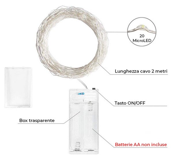 Stringa 2 metri da 20 Microled Bianco Caldo a batteria Wisdom