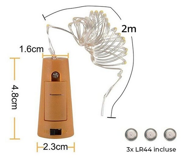 Stringa per bottiglie 2 metri da 20 MicroLed Rosso a batteria Wisdom
