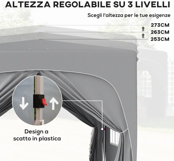 Outsunny Gazebo da Giardino 3x3m Pieghevole con Altezza Regolabile, Protezione UPF50+ e Borsa, Grigio Chiaro