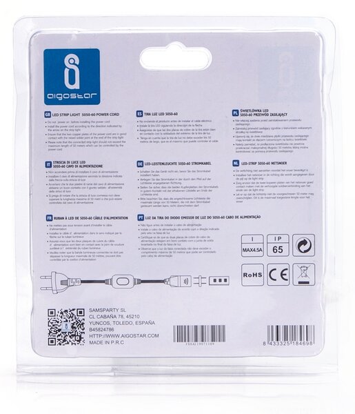 Spina elettrica per Striscia Led 220V SMD 5050 Bianco Aigostar