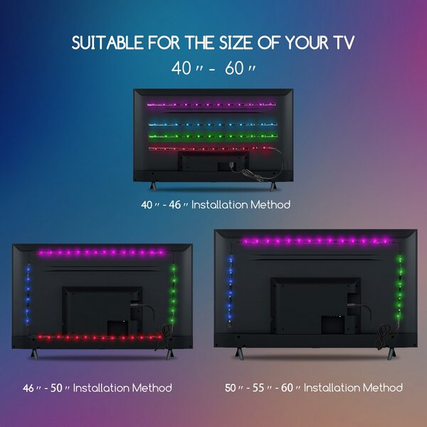 Striscia Led USB 5V retroilluminazione per TV 2,5W SMD 5050 4x50cm IP65 RGB Aigostar