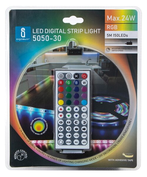Kit Striscia Led 12V 24W SMD 5050 5 metri IP65 con telecomando RGB Aigostar
